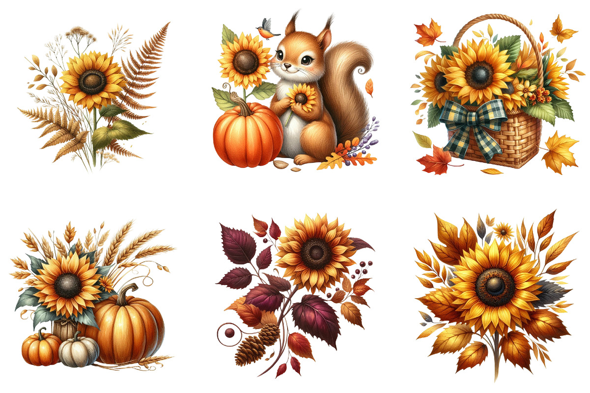 Sunflowers Autumn Clipart, an Illustration by DreamArtGraphic (Photo 2 of 5)