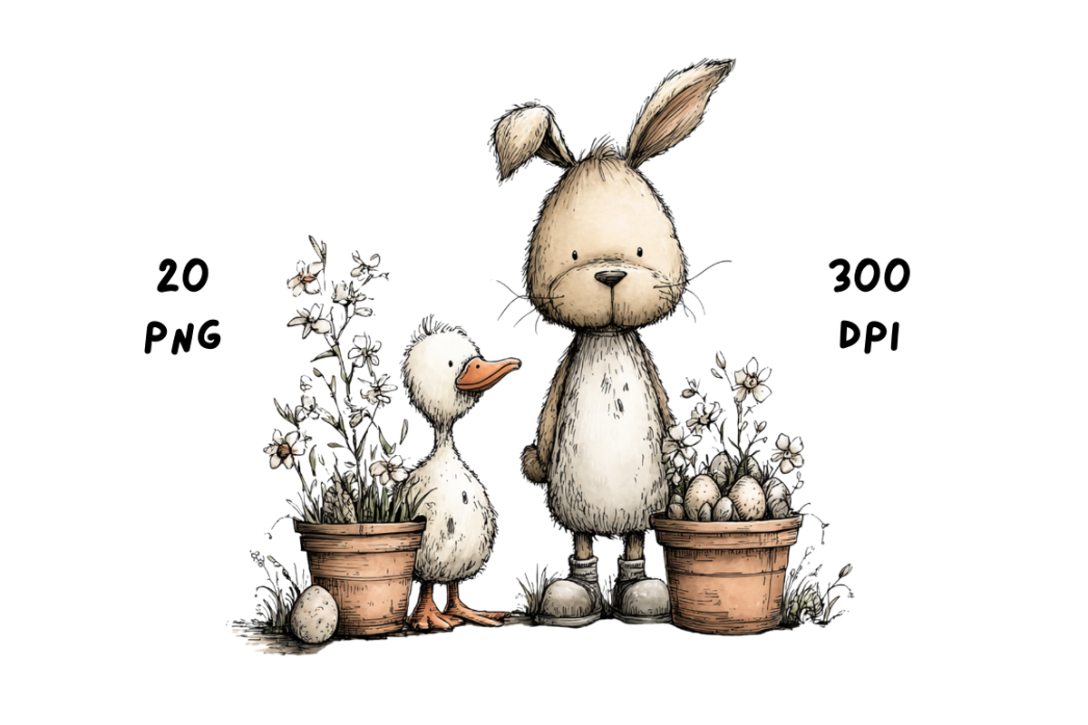 Whimsical Floral Bunny and Duck, an Animal Illustration by GiraffeCreative (Photo 6 of 20)
