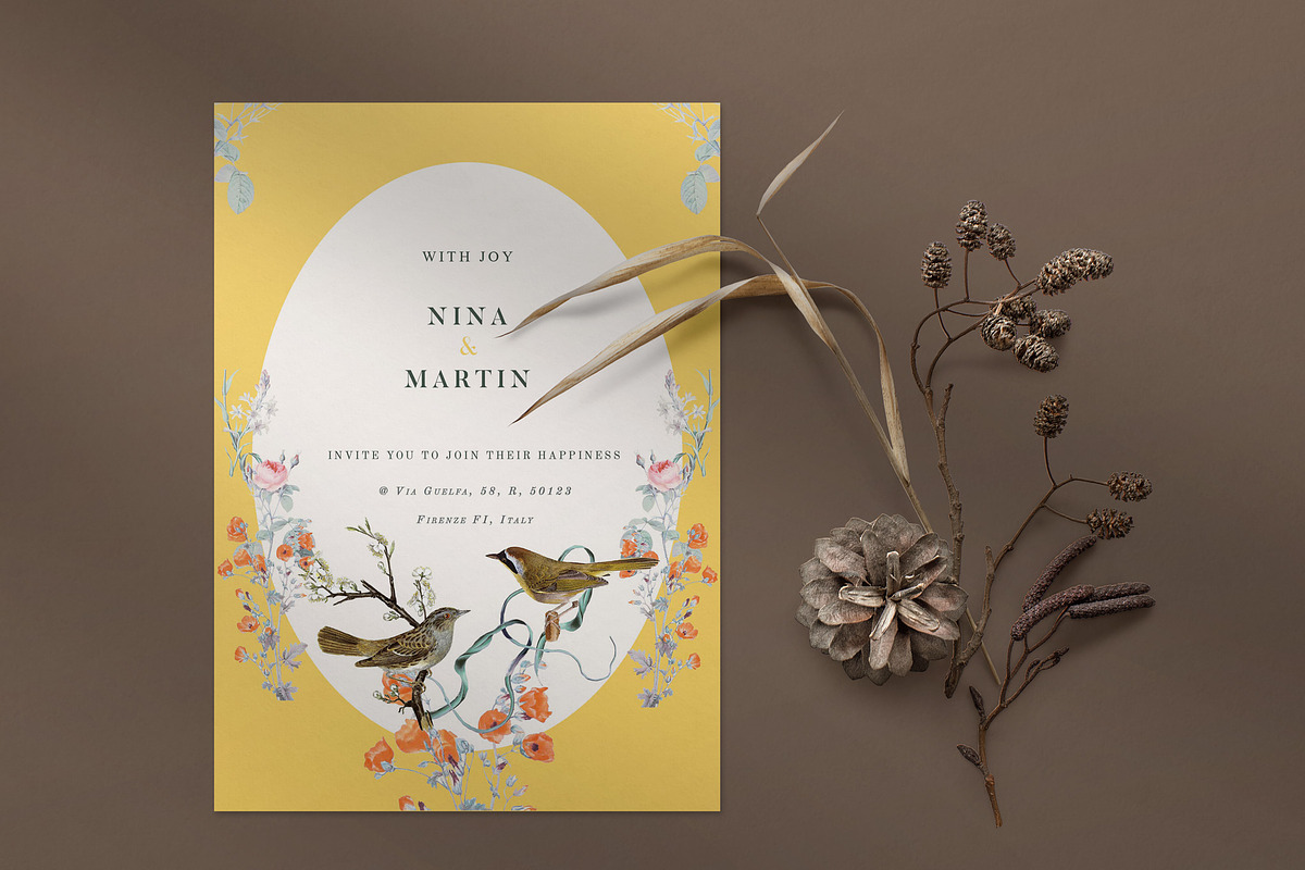 Botanical Wedding Invitation, a Stationery Template by Yeba S (Photo 2 of 2)