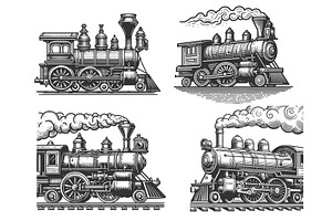 Steam Locomotive Train engraving, a Transportation Illustration by AlexArt