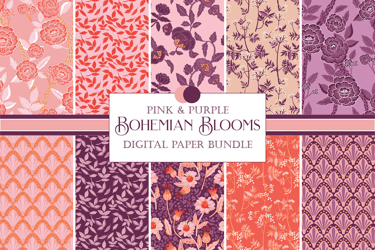 Bohemian Bloom Patterns PinkPurple, a Pattern Graphic by RachelStudio (Photo 1 of 10)