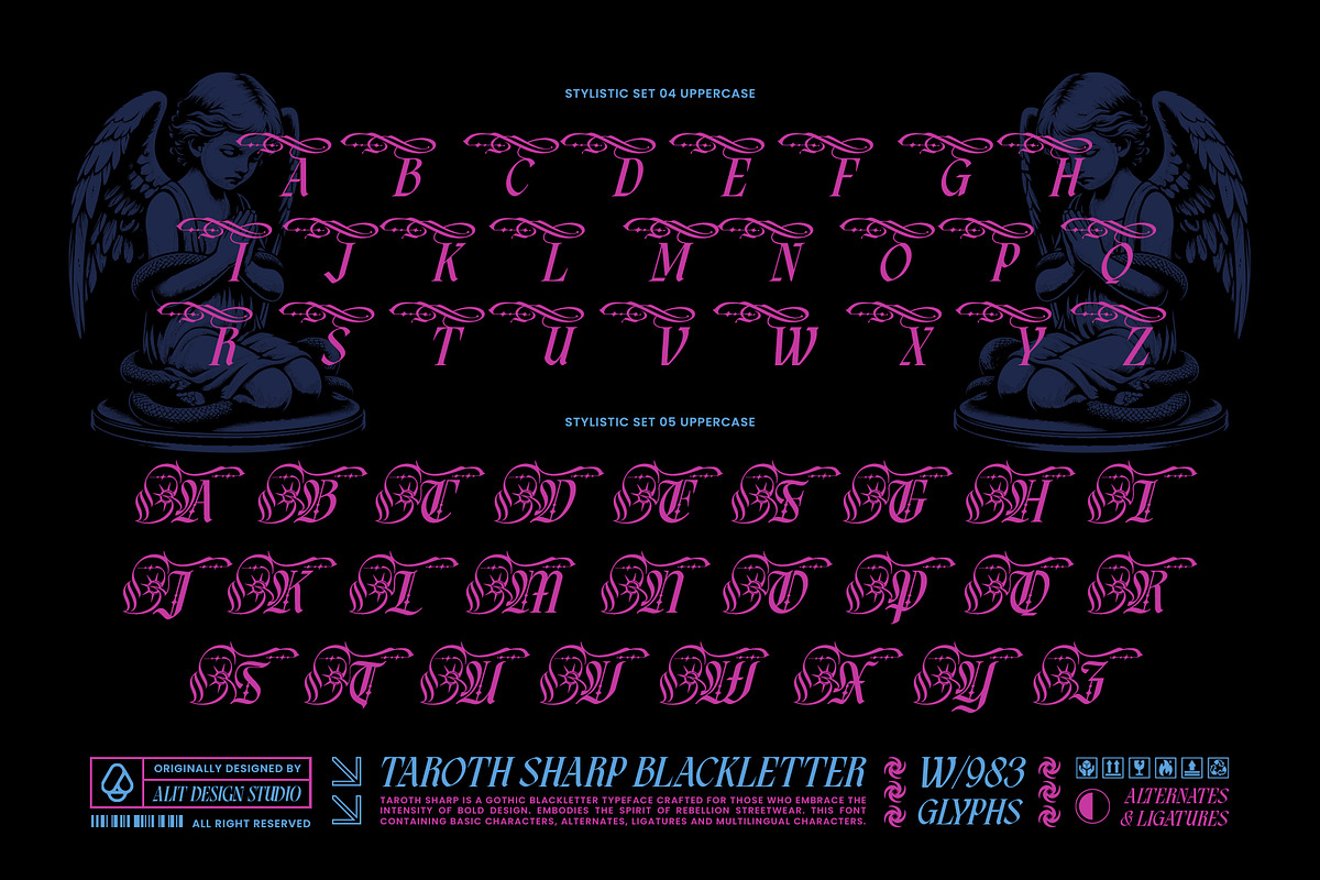 Taroth Sharp Typeface, a Blackletter Font by alit design (Photo 10 of 17)