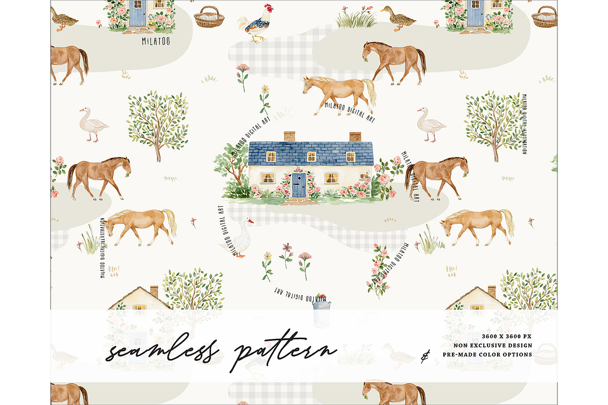 Cottagecore Horse Rancho pattern, a Pattern Graphic by Milatoo (Photo 1 of 4)