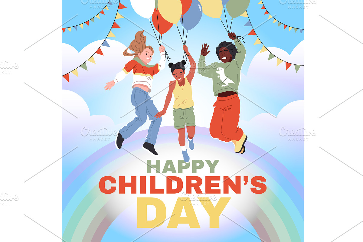 Children day with air balloons, a Person Illustration by YummyBuum