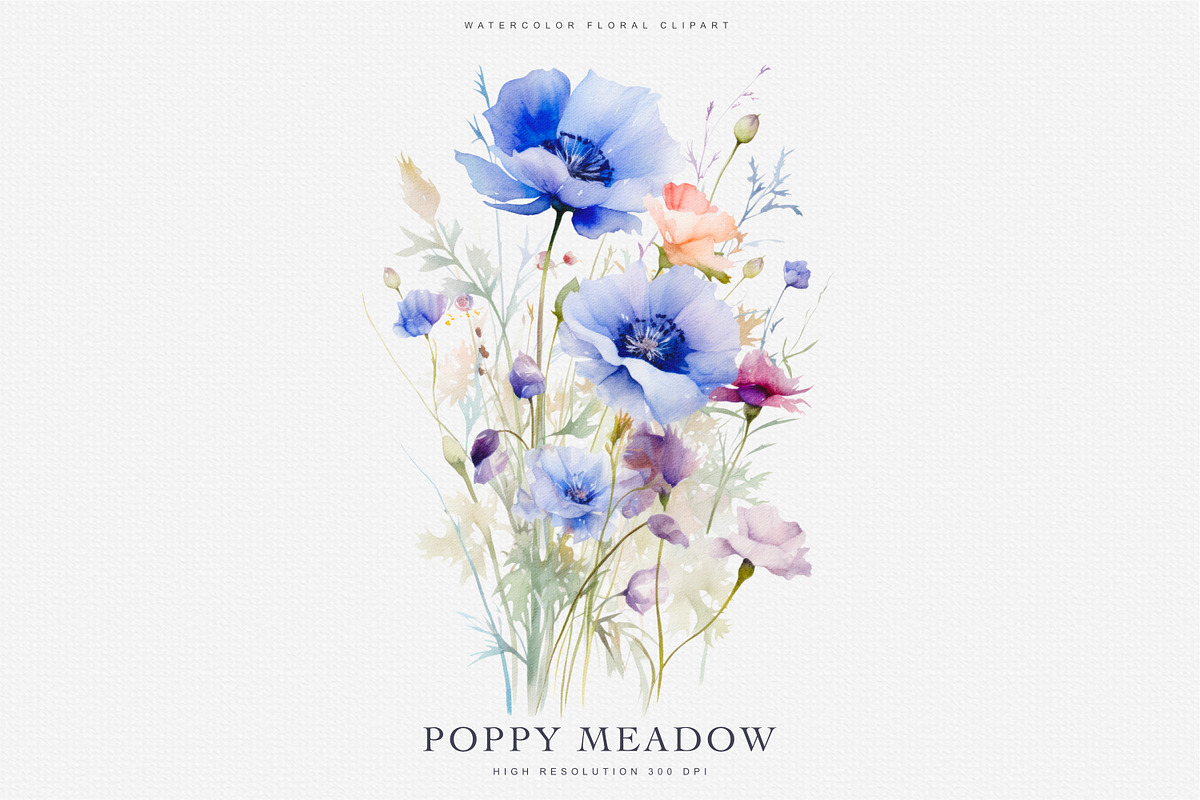 Watercolor Purple Poppy Clipart Set, a Decorative Illustration by Patishop Art (Photo 2 of 4)