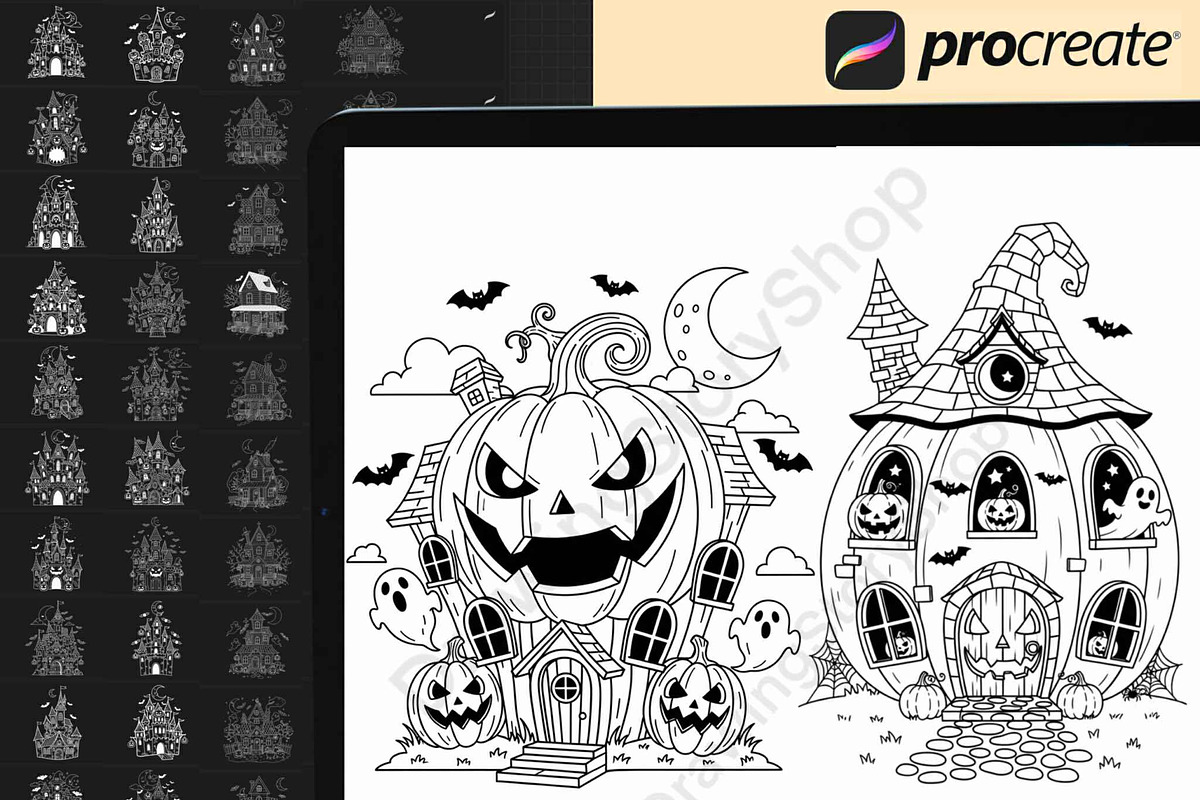 120 Procreate Halloween Castle Stamp, a Brush Add-On by DrawingStoryShop (Photo 7 of 8)