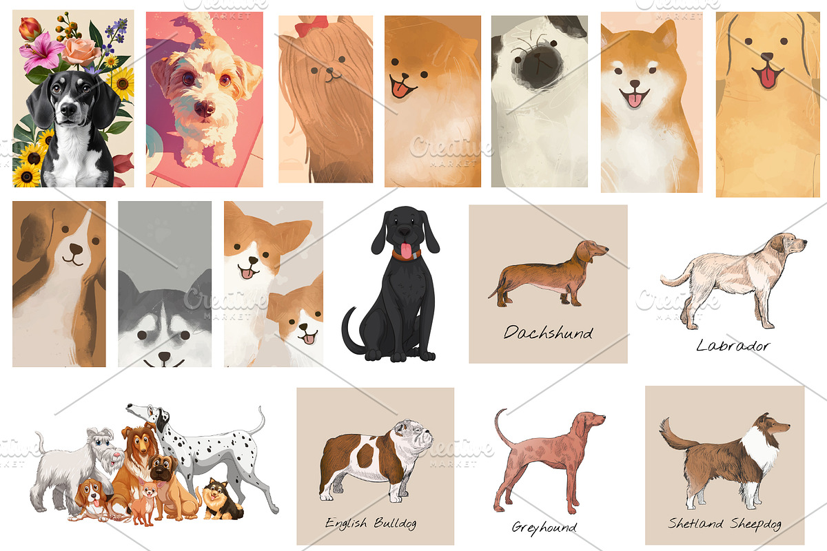 Dog wall art Collection JPG, Dogs, an Animal Photo by Chipshpow Graphics (Photo 7 of 8)