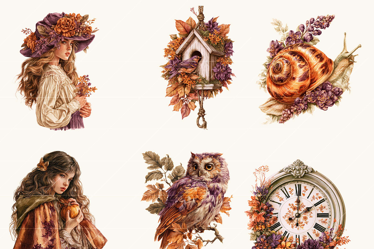 Autumn Witch Cottagecore Clipart, a Seasonal Illustration by BusyDaydesign (Photo 4 of 7)