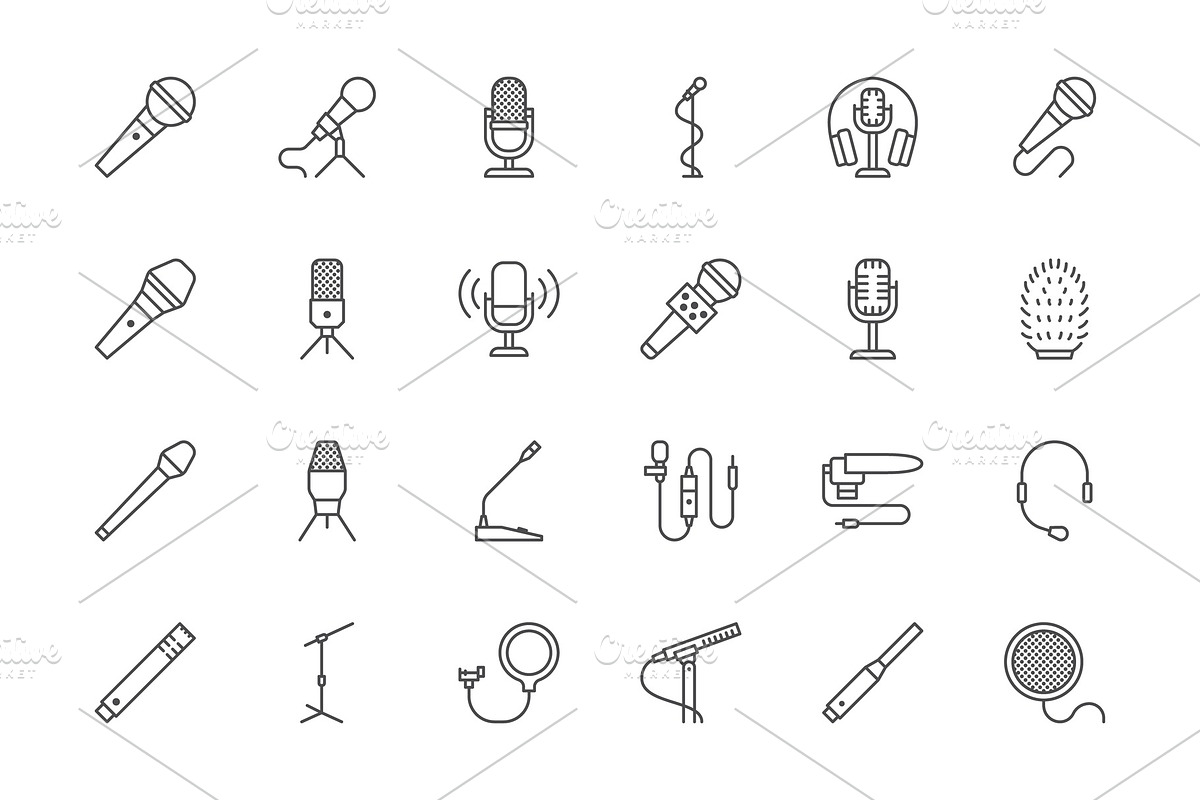 Microphones Line Icons, an Outline Icon by Nadiinko (Photo 2 of 2)