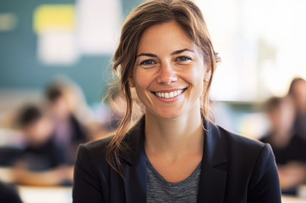 A Smiling Teacher in Classroom, a School & Education Photo by Virgo Studio