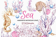 Watercolor Seahorse & Ocean Clipart, a Decorative Illustration by STASIstudio (Thumbnail 1 of 3)