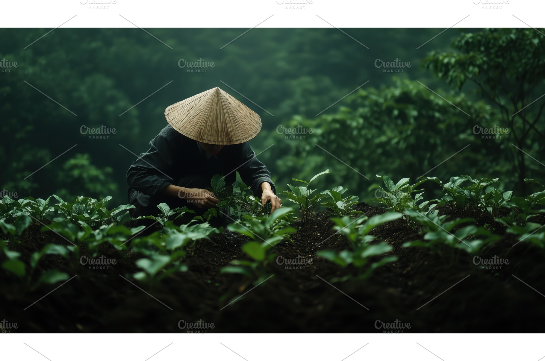 An Asian farmer wearing a, a Nature Photo by Sergey Kotenev