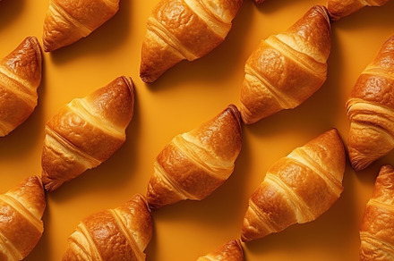 Fresh delicious croissants background. Generative AI, a Food & Drink Photo by AlyaAnd