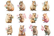 Watercolor Spring Capybara Clipart, an Illustration by DreamArtGraphic (Thumbnail 3 of 4)