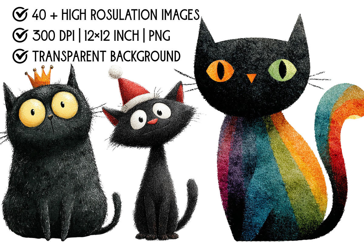 Whimsical Cute Black Cat Clipart, an Illustration by Pixels.Craft (Photo 4 of 6)