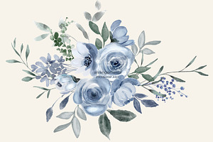 Watercolor Dusty Blue Floral Clipart