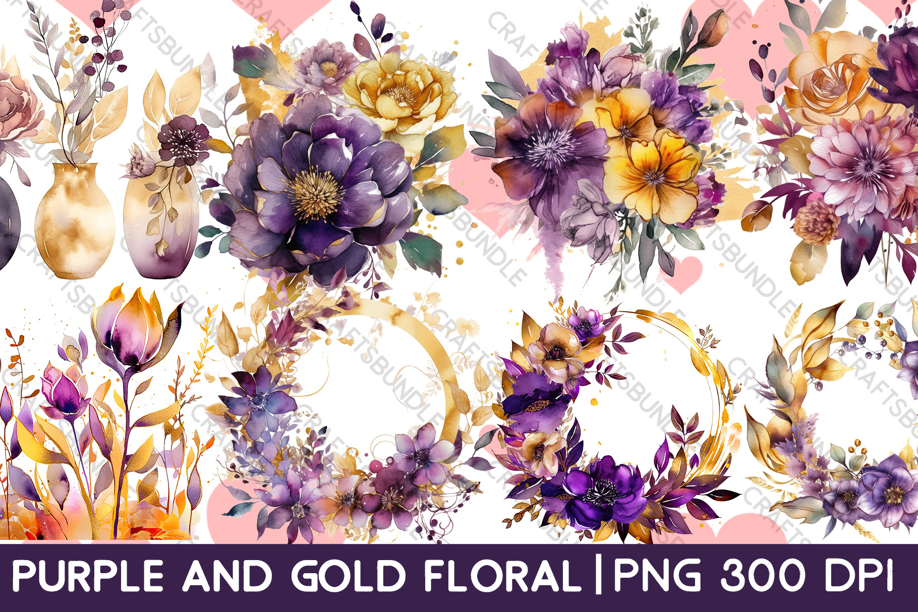 Purple and Gold Floral Clipart, a Decorative Illustration by Crafts ...
