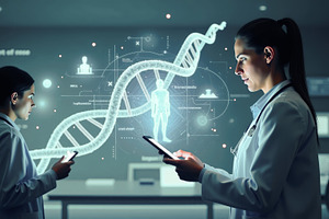 Female scientists analyzing genetic, a Health & Medical Photo by Perpis