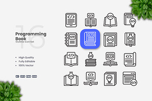 Programming Book Outline Icons, an Icon by Upnowgraphic