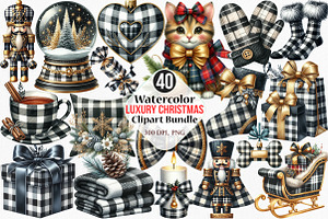 Watercolor Luxury Christmas Clipart, an Illustration by Canvas Craft