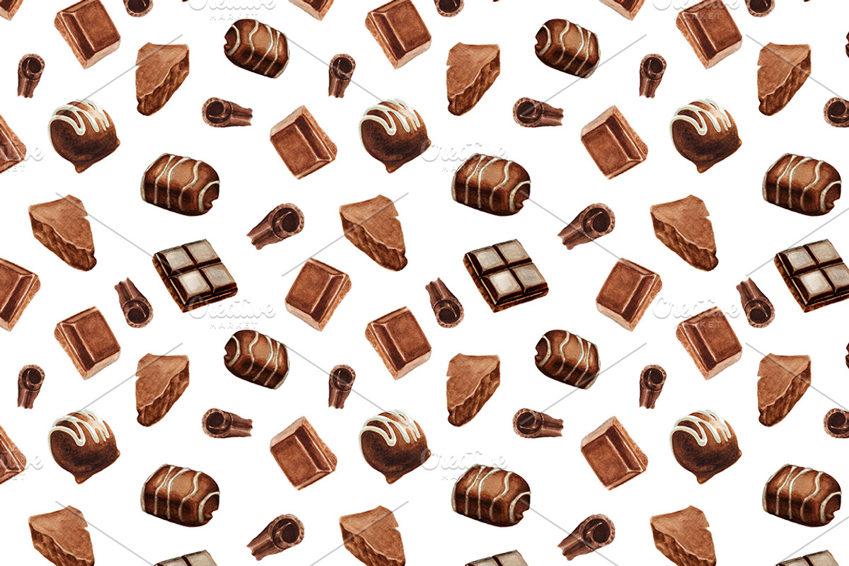 Watercolor chocolate set, a Pattern Graphic by lenavetka87 (Photo 2 of 2)