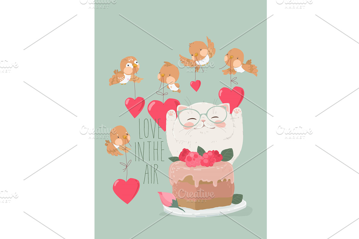 Illustration With Cute Birds holding, an Animal Illustration by Maria Starus