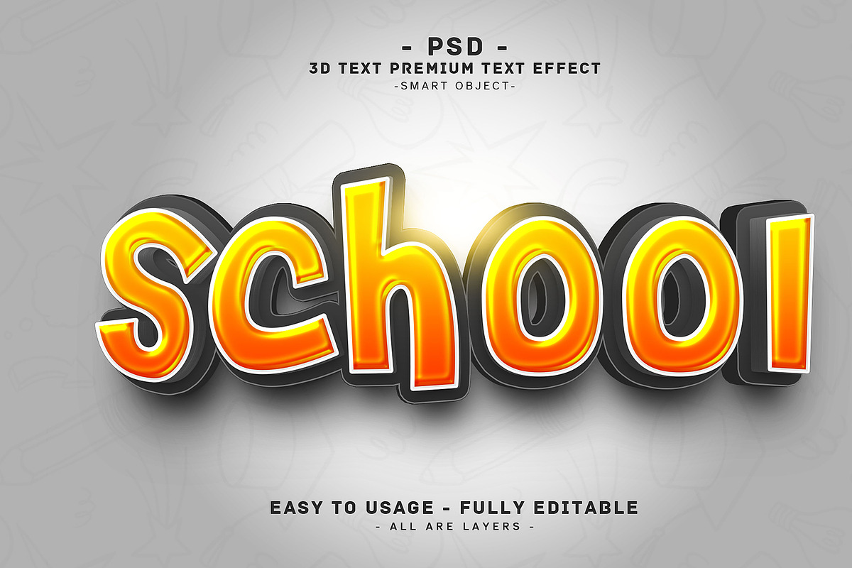 School 3D Editable Psd Text Effect, a Layer Style Add-On by Md Jahidul99