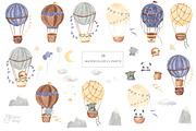 HOT AIR BALLOON clipart. Watercolor, an Animal Illustration by OlliArtDesign (Thumbnail 2 of 5)