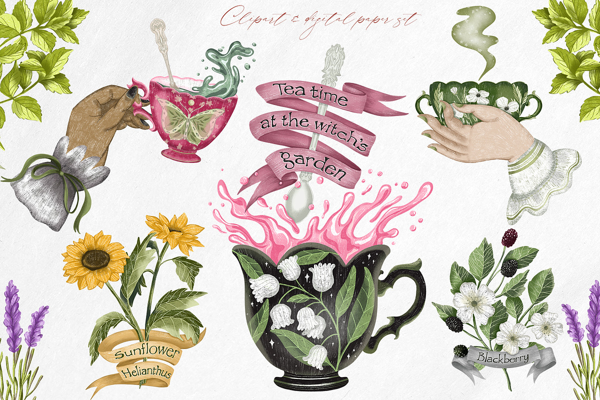 Tea time at the garden clipart set, a Decorative Illustration by Yelloo Fish (Photo 1 of 16)