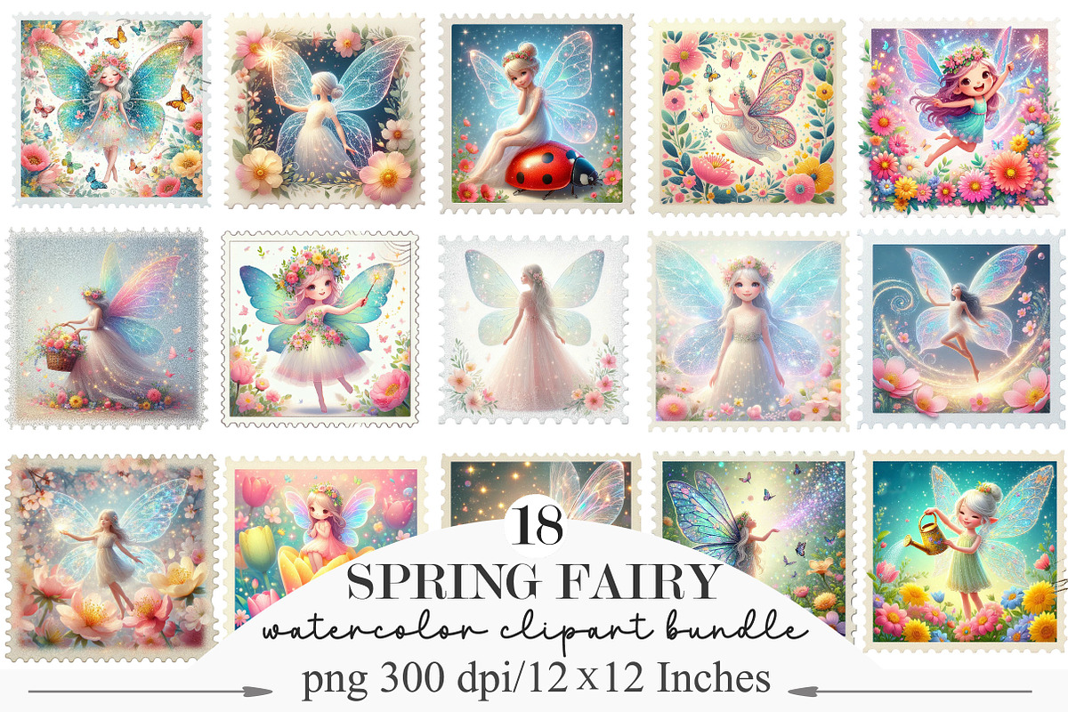 Spring Fairy Postage Stamp Clipart, an Illustration by Designking (Photo 1 of 4)