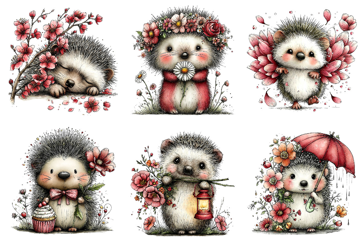 Whimsical Spring Hedgehog Clipart, an Illustration by Dream Creation (Photo 5 of 7)