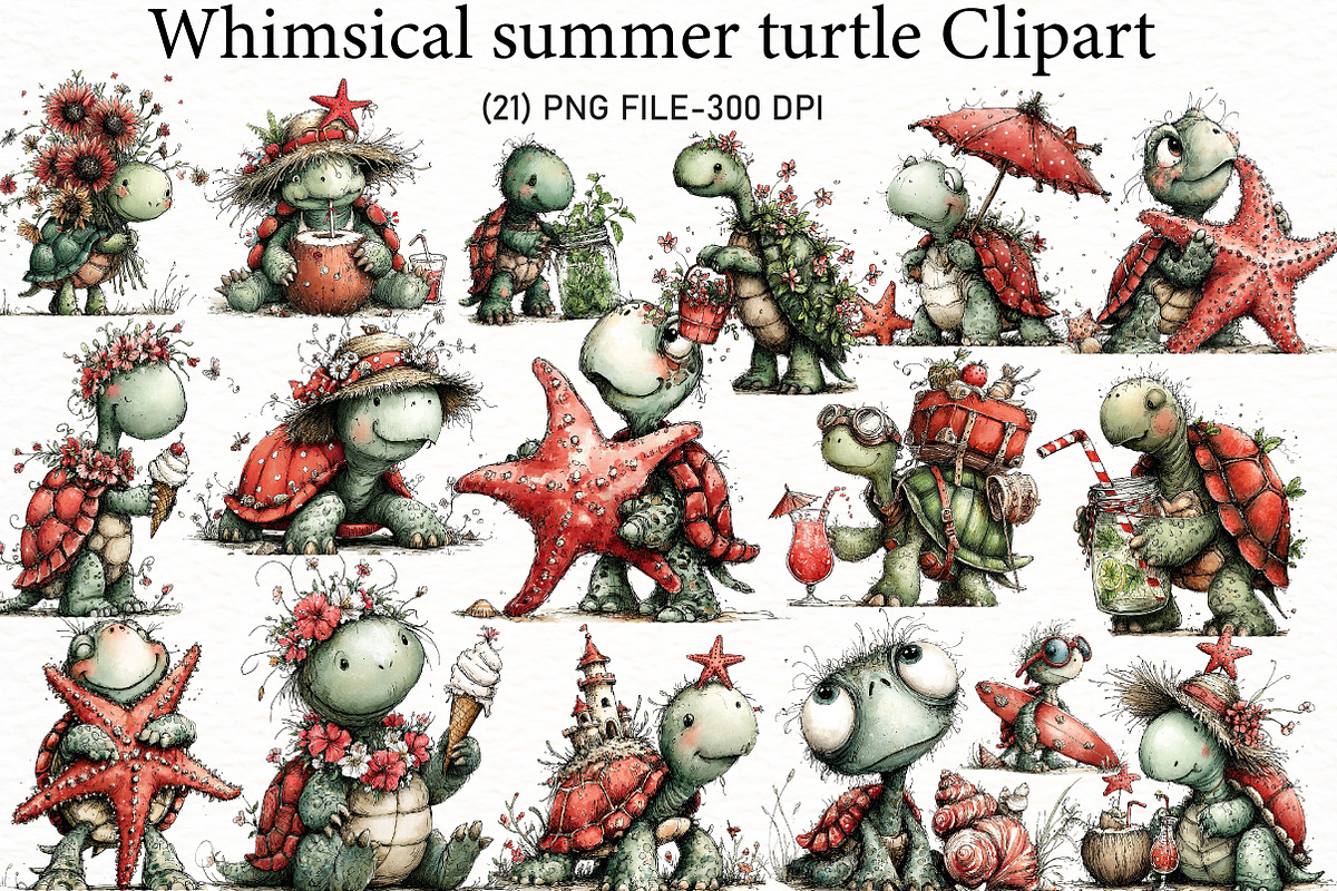 Whimsical summer turtle Clipart, an Illustration by Designworld (Photo 1 of 5)