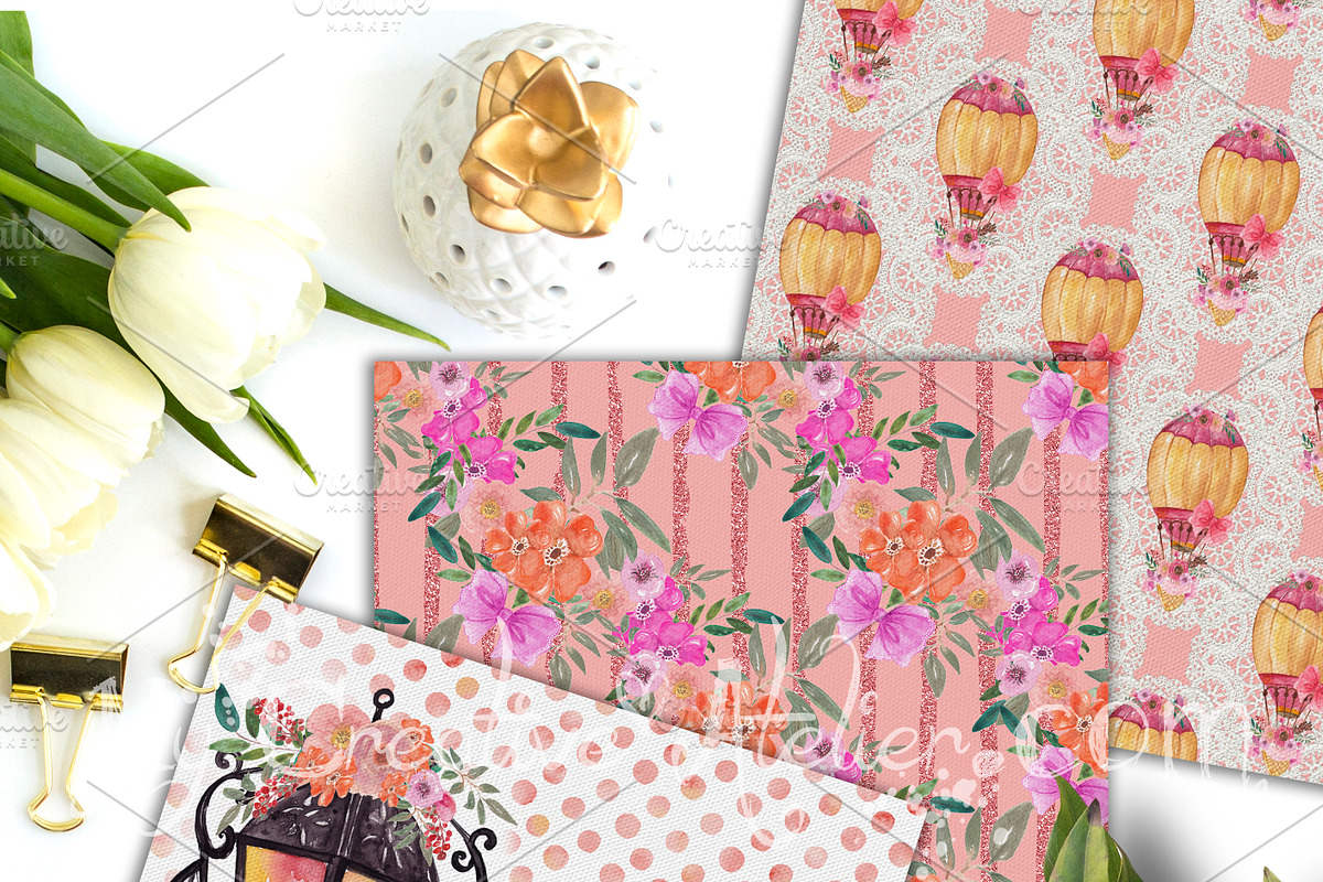 Shabby Chic Watercolor Digital Paper, a Pattern Graphic by My Creative Atelier (Photo 3 of 6)
