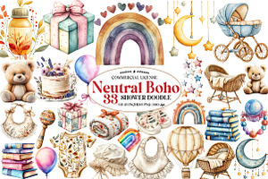 Neutral Boho Baby Shower Doodle Clip, an Illustration by Watercolor design