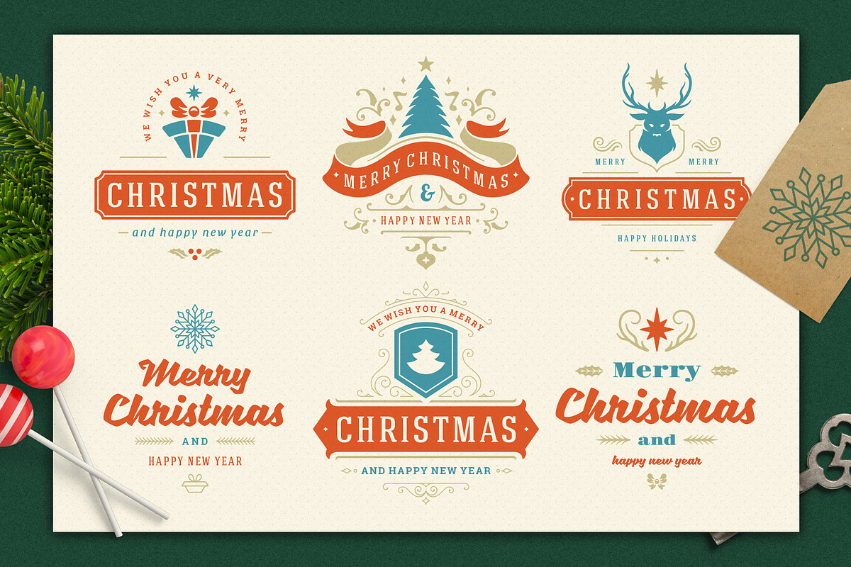 Christmas Retro Design Bundle, a Decorative Illustration by Vasya Kobelev (Photo 2 of 11)