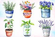 Watercolor Potted Plants Clipart PNG, an Illustration by Canvas Craft (Thumbnail 2 of 3)