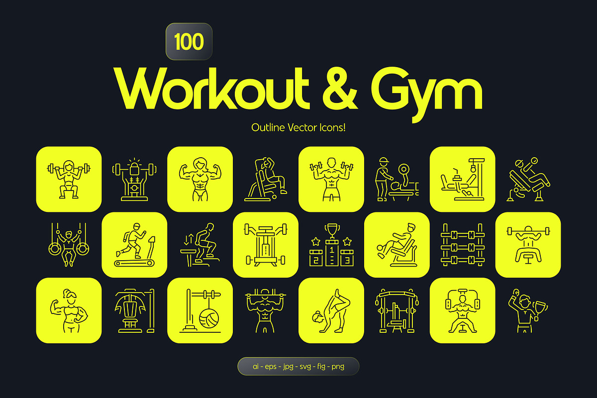 Workout and Gym Icon Set, an Outline Icon by Prosymbols (Photo 1 of 7)