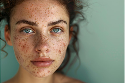 Young woman with freckles posing on, a Person Photo by Ylivdesign