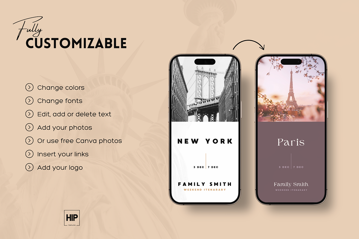 Editable Mobile City Trip Itinerary, a Templates & Theme by Hip Templates (Photo 3 of 11)