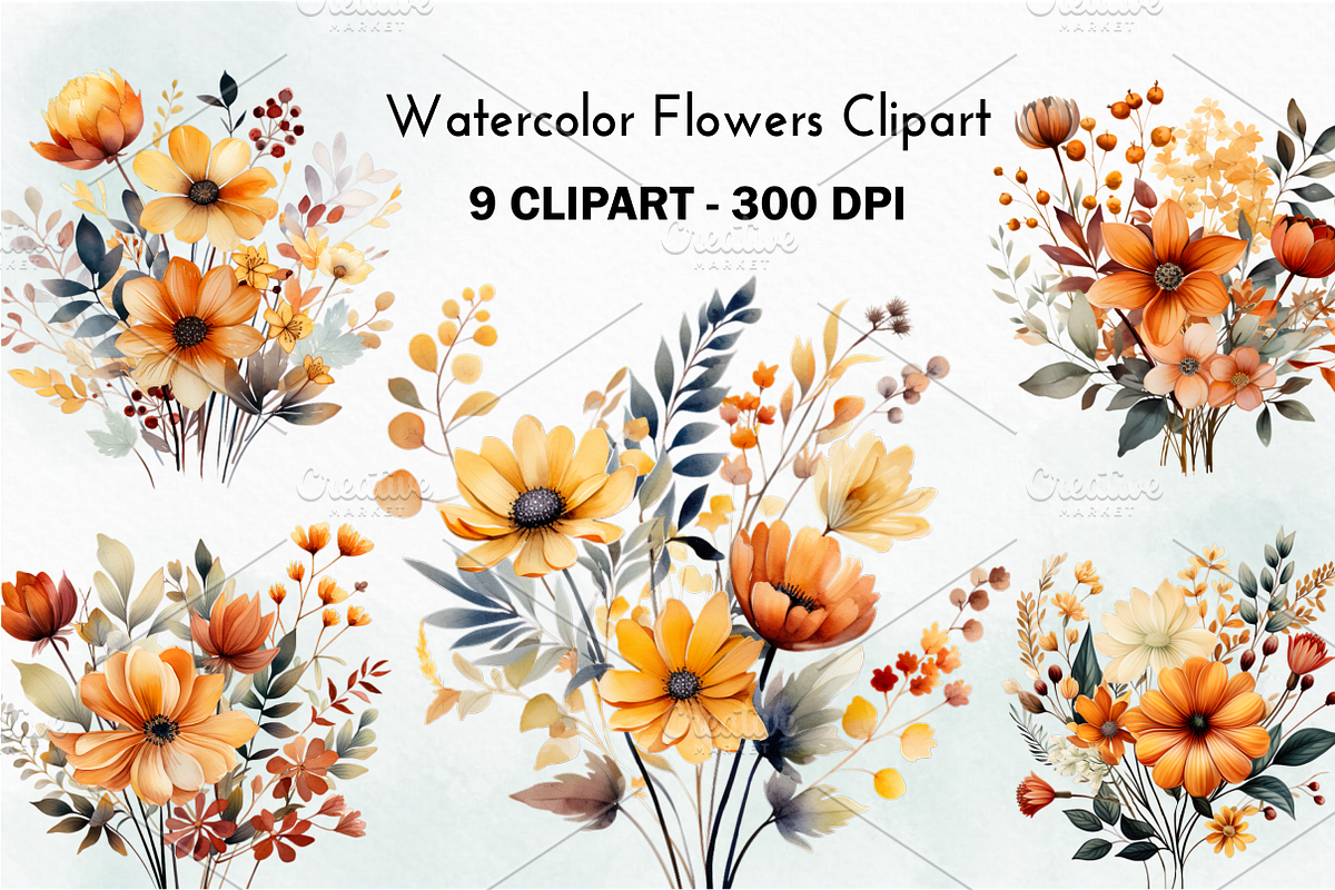 Watercolor Flower Clipart Bundle PNG, a Decorative Illustration by danishgraphics (Photo 1 of 6)