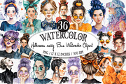 Halloween Messy Bun Watercolor PNG, an Illustration by Designking (Thumbnail 1 of 5)