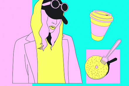 Fashion minimal illustration. Street stylish urban Girl and coff, a Beauty & Fashion Photo by Jenya Porechenskaya