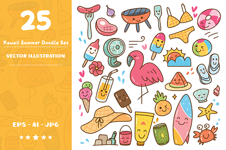 Set of Kawaii Summer Doodle