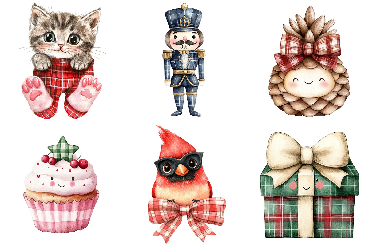 Kawaii Plaid Christmas Clipart, a Seasonal Illustration by CitraGraphics (Photo 5 of 9)