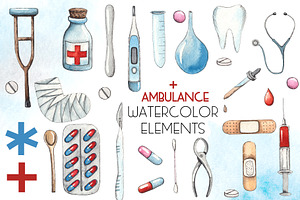 Ambulance. Watercolor Collection