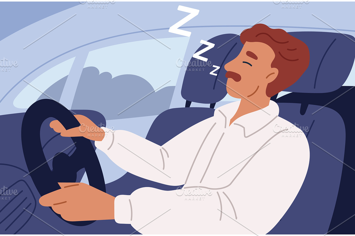 Male driver is sleeping at wheel of, a Transportation Illustration by Vectorbuum