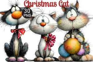 Christmas Cat Clipart, an Illustration by Black Bird Studio