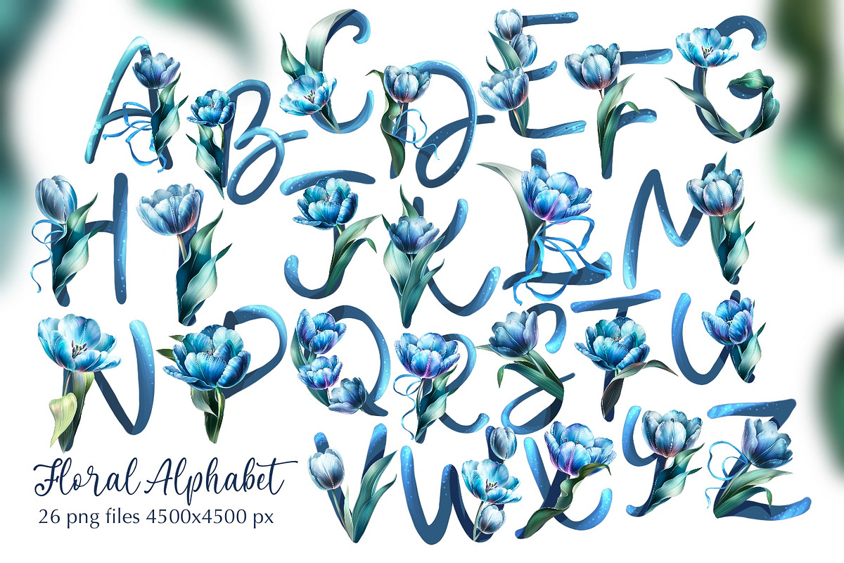 Blue Tulips Beautiful Set, a Decorative Illustration by Shabbypie (Photo 7 of 22)