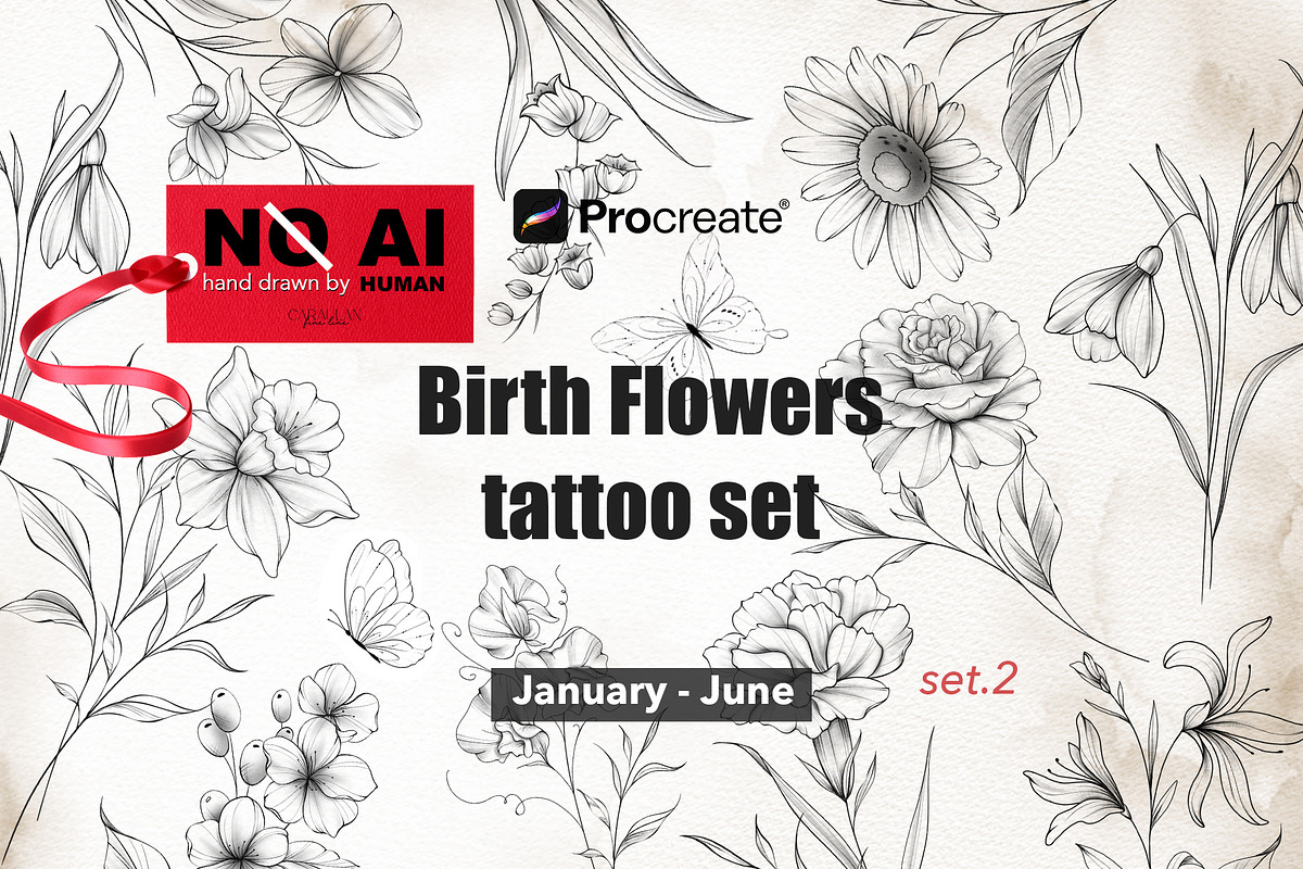 Birth flowers fine line (Half year), a Brush Add-On by CaraulanStore (Photo 1 of 5)