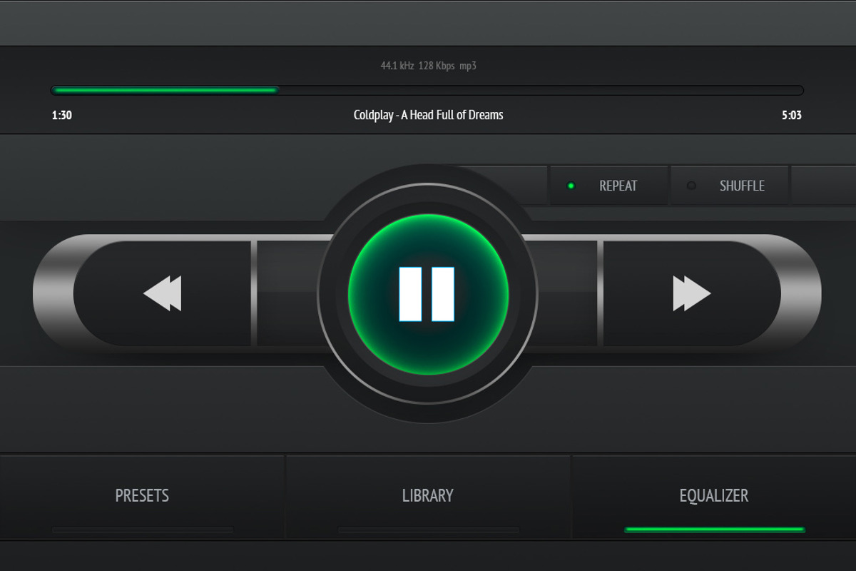 Music Player Dark Mobile GUI, an Android Mockup by Marabu Textures Store (Photo 1 of 6)
